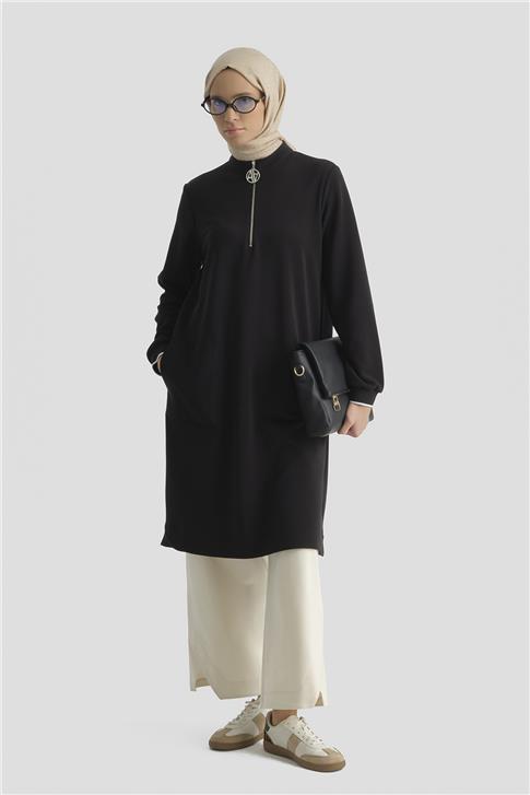 Armine Fermuar Detaylı Tunik Siyah