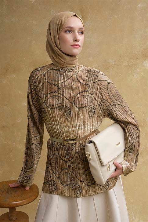 Şal Desenli Tunik Camel