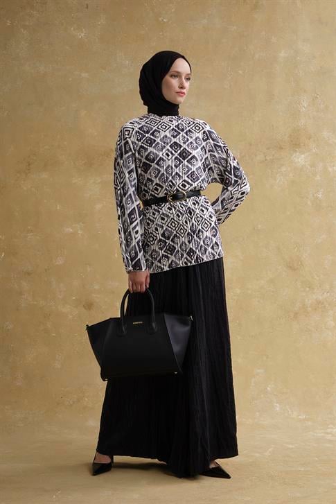 Retro Desen Tunik Beyaz