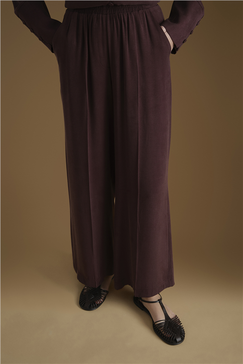 Düğme Detaylı Takım Mürdüm