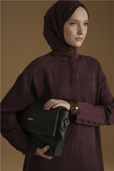 Düğme Detaylı Takım Mürdüm