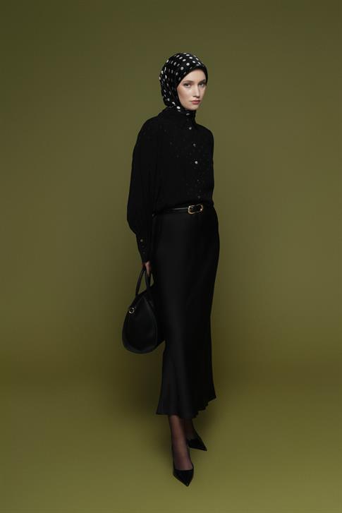 Viskon Jakarlı Tunik Siyah