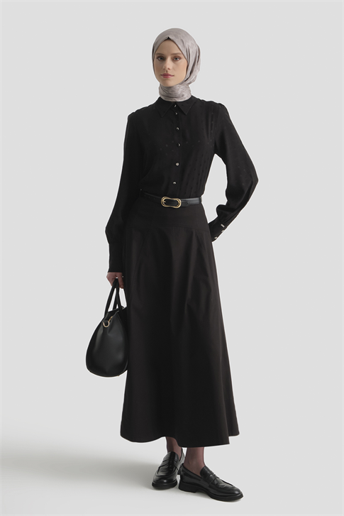 Viskon Jakarlı Tunik Siyah