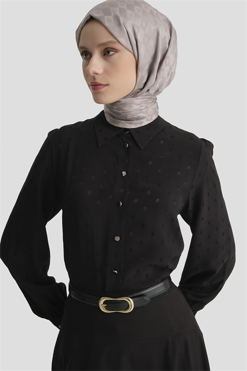 Viskon Jakarlı Tunik Siyah