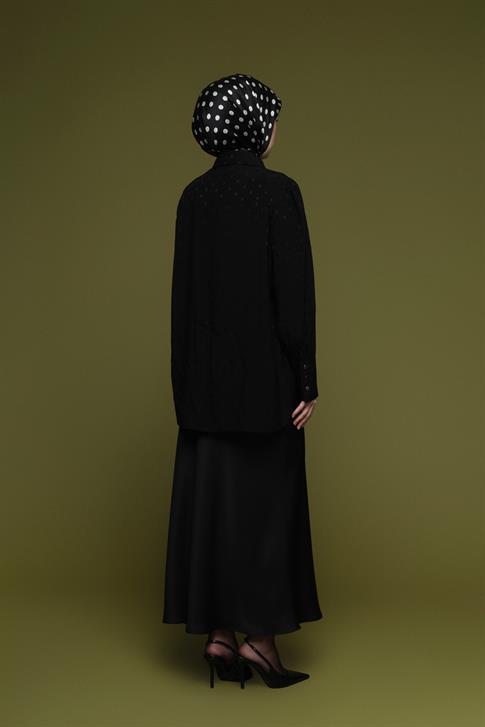 Viskon Jakarlı Tunik Siyah