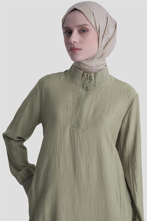 Fermuarlı Uzun Tunik Haki
