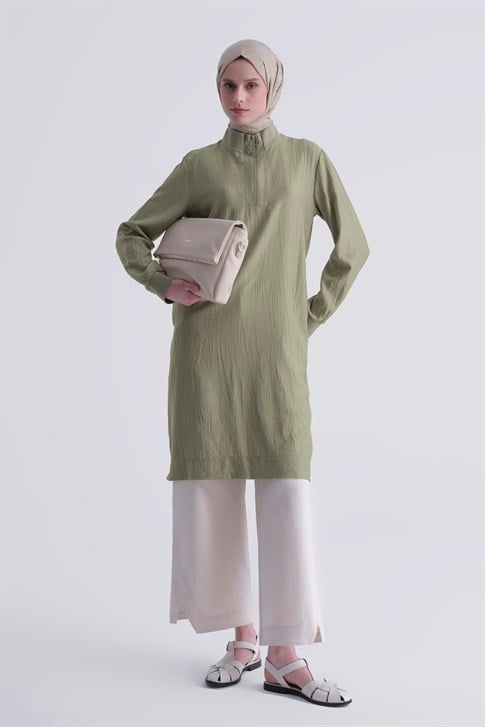 Fermuarlı Uzun Tunik Haki