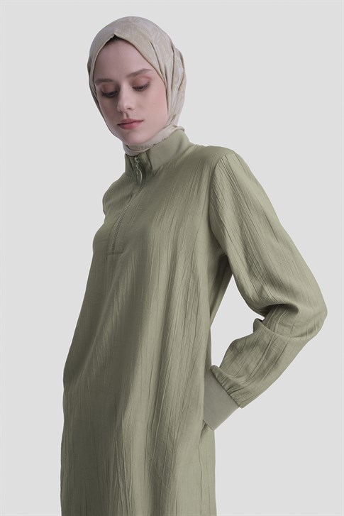 Fermuarlı Uzun Tunik Haki