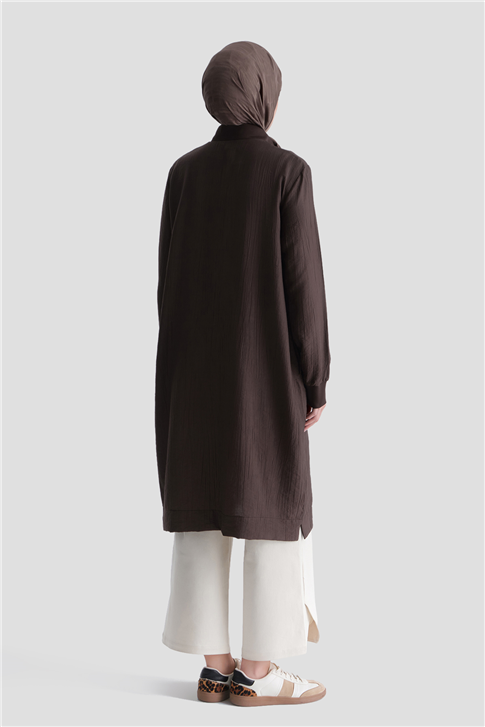 Fermuarlı Uzun Tunik Kahverengi