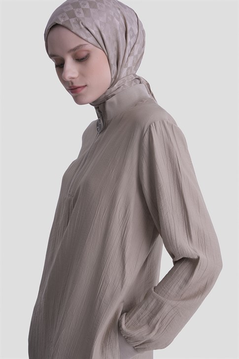 Fermuarlı Uzun Tunik Vizon