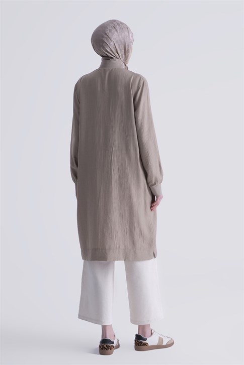 Fermuarlı Uzun Tunik Vizon