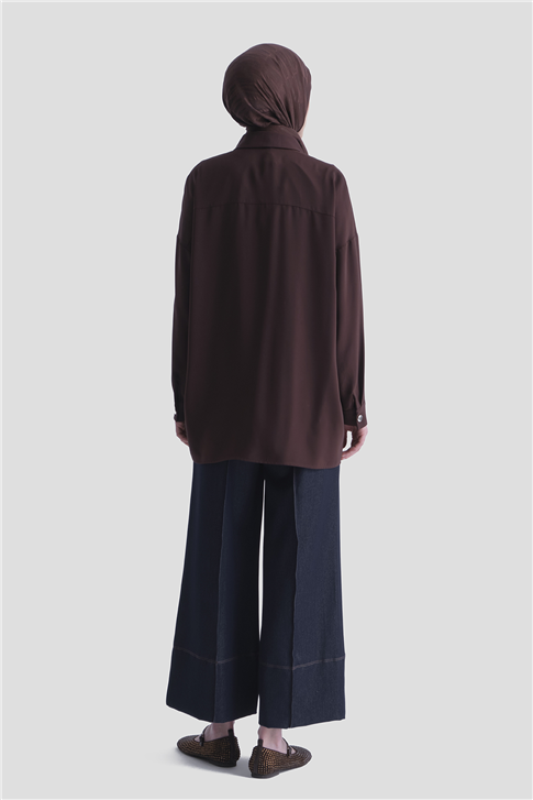 Metal Düğmeli Oversize Tunik Acı kahve