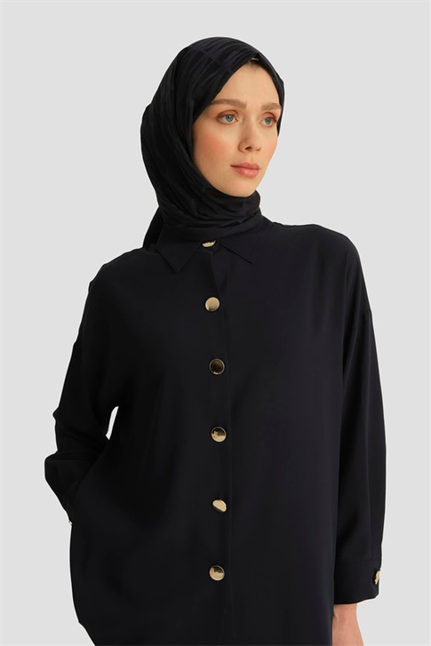 Metal Düğmeli Oversize Tunik Lacivert