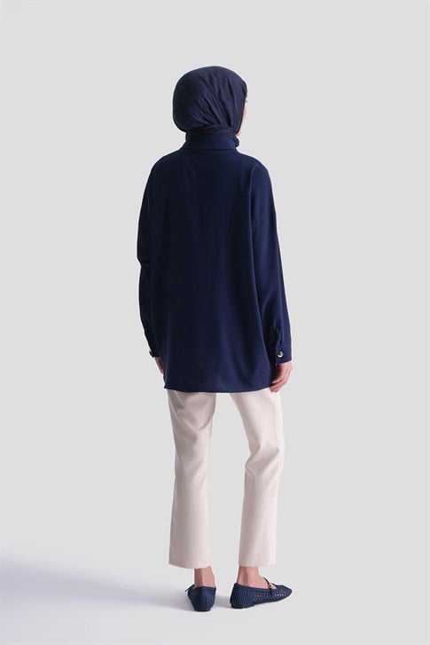 Metal Düğmeli Oversize Tunik Lacivert