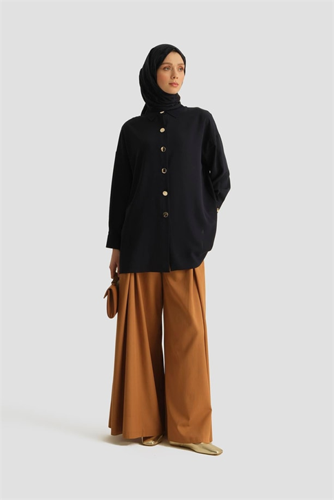 Metal Düğmeli Oversize Tunik Lacivert