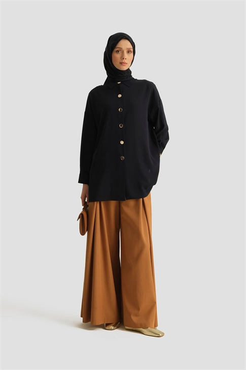Metal Düğmeli Oversize Tunik Lacivert