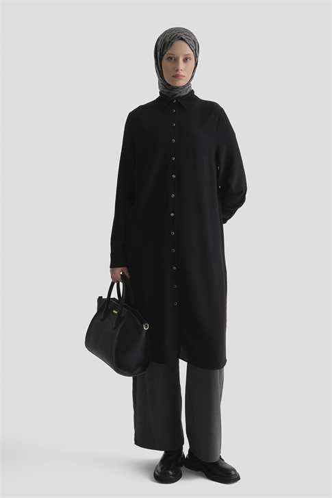 Logolu Uzun Tunik Siyah