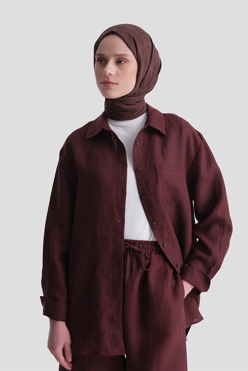 Keten Oversize Tunik Bordo