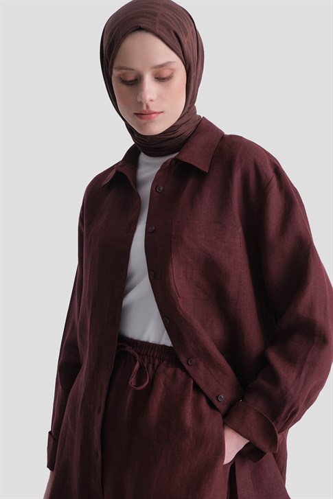 Keten Oversize Tunik Bordo
