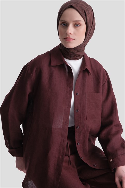 Keten Oversize Tunik Bordo