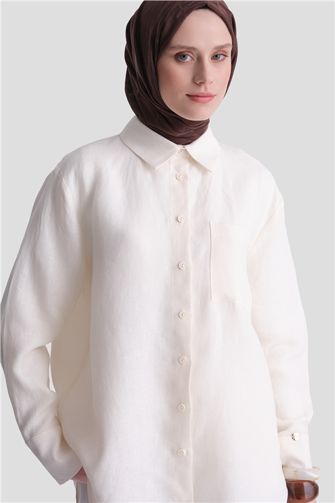 Keten Oversize Tunik Ekru