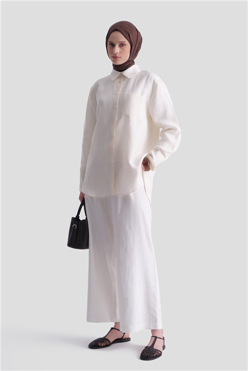 Keten Oversize Tunik Ekru