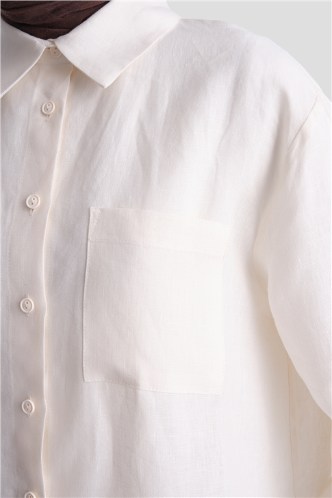 Keten Oversize Tunik Ekru