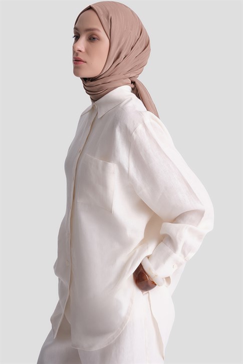 Keten Oversize Tunik Ekru
