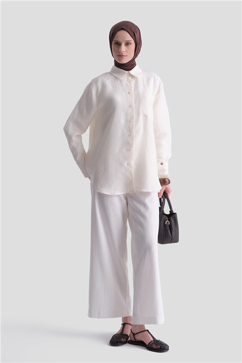 Keten Oversize Tunik Ekru