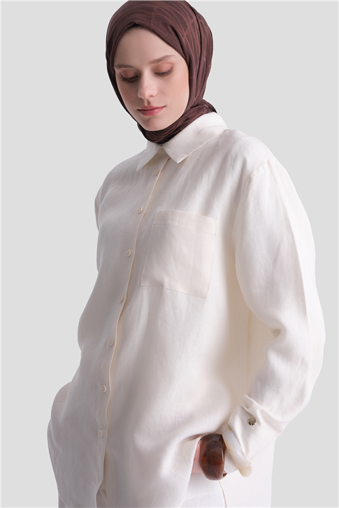 Keten Oversize Tunik Ekru