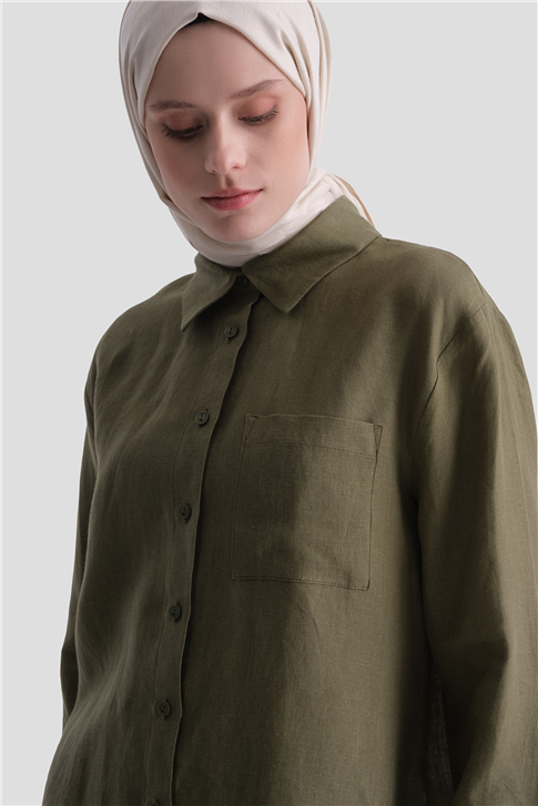 Keten Oversize Tunik Haki