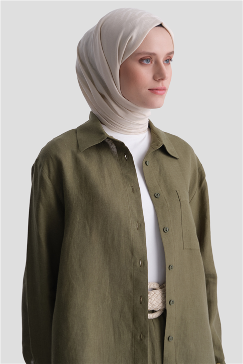 Keten Oversize Tunik Haki