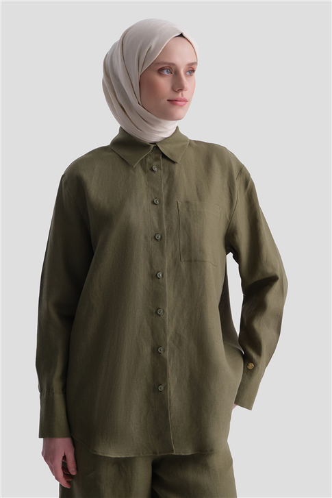 Keten Oversize Tunik Haki