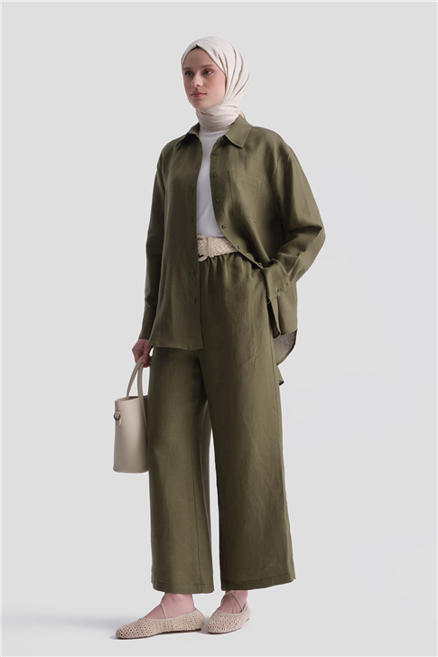 Keten Oversize Tunik Haki