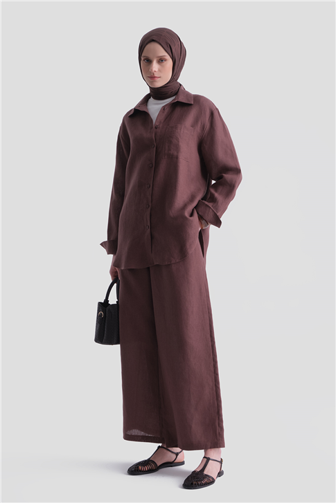 Keten Oversize Tunik Kahverengi