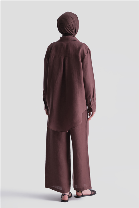 Keten Oversize Tunik Kahverengi