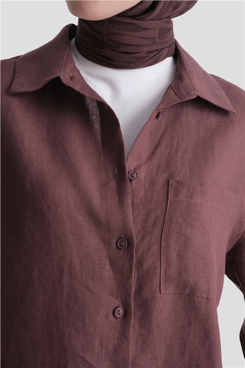 Keten Oversize Tunik Kahverengi