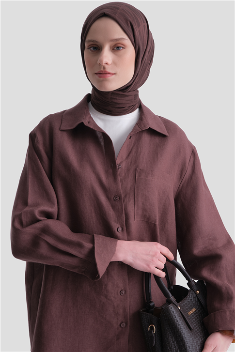 Keten Oversize Tunik Kahverengi