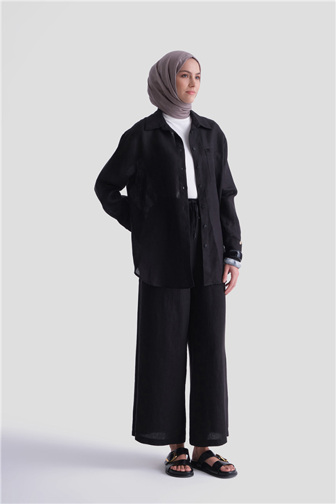 Keten Oversize Tunik Siyah