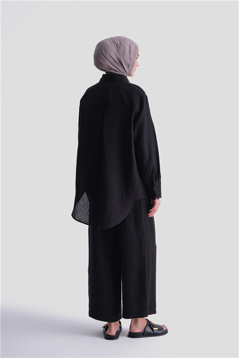 Keten Oversize Tunik Siyah