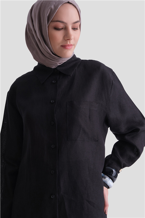 Keten Oversize Tunik Siyah