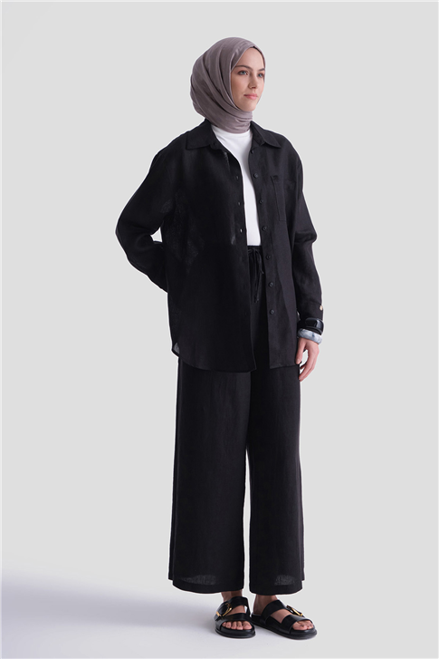 Keten Oversize Tunik Siyah