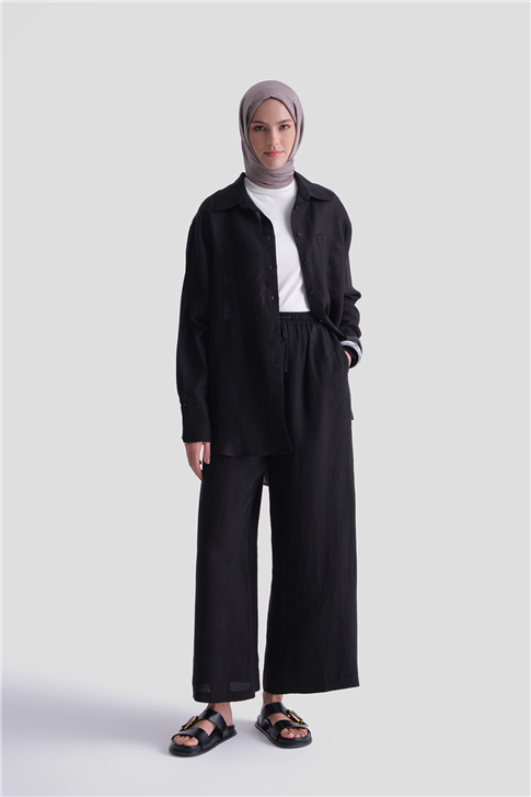 Keten Oversize Tunik Siyah