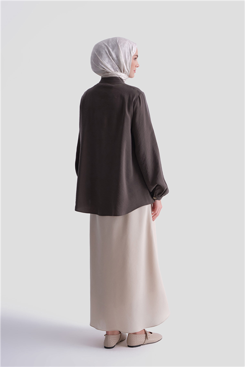 Omuz Detaylı Kupra Tunik Kahverengi