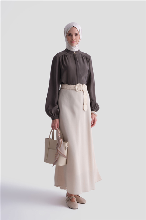 Omuz Detaylı Kupra Tunik Kahverengi