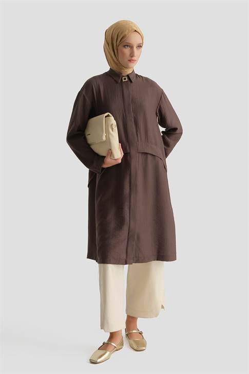 Aller Detaylı Tunik Kahverengi