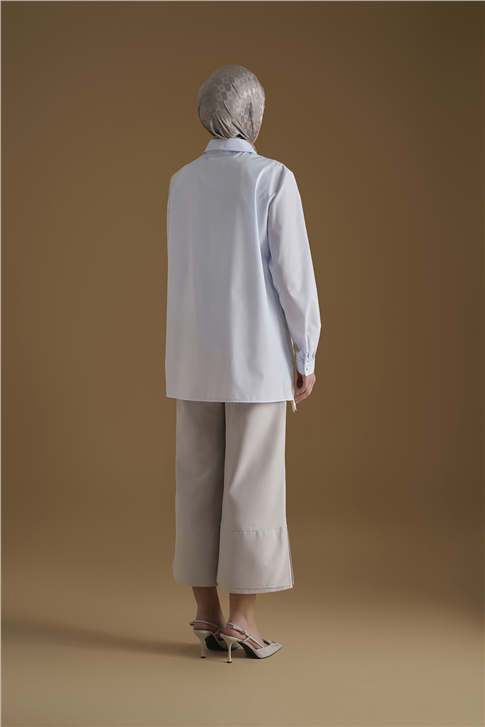 İşlemeli Poplin Tunik Mavi