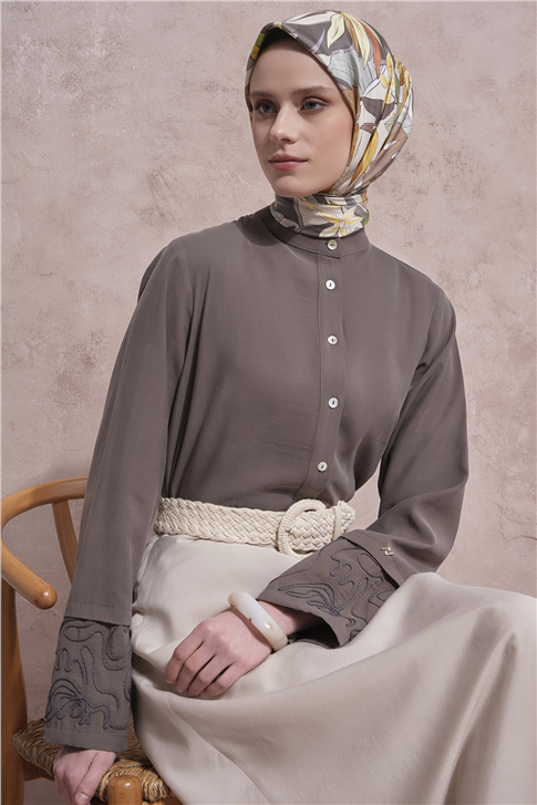 Kolları Nakışlı Tunik Haki