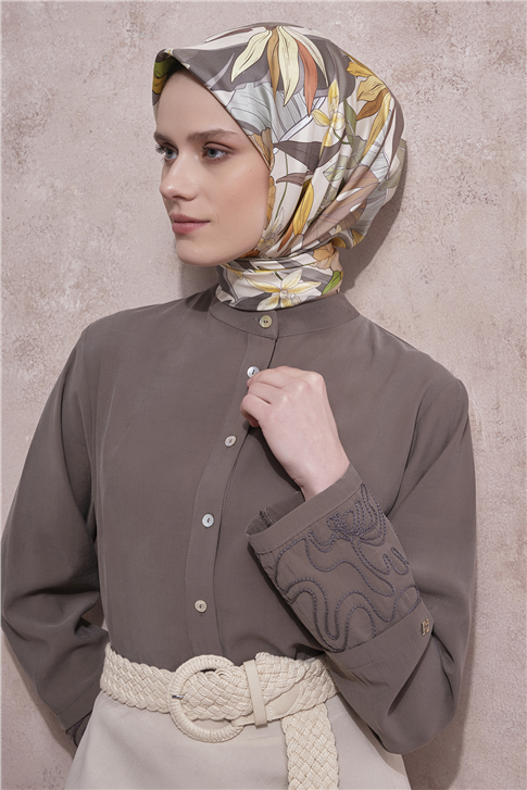 Kolları Nakışlı Tunik Haki