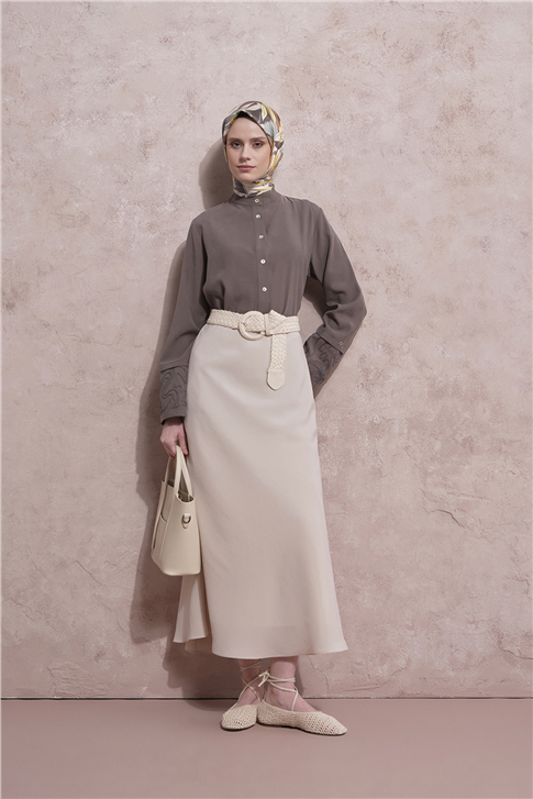 Kolları Nakışlı Tunik Haki